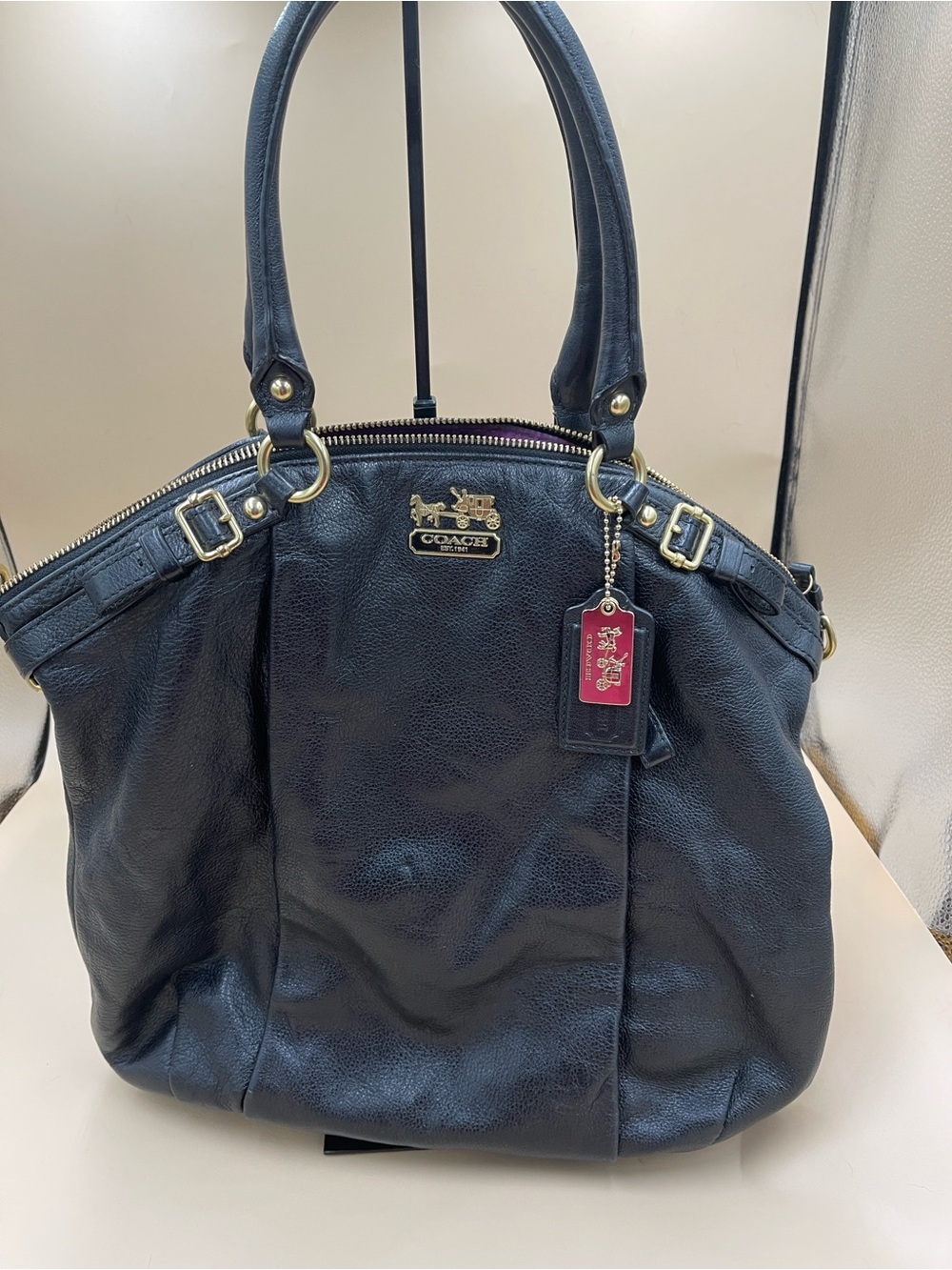 Coach Black Leather Satchel with Gold Hardware and Tags Lindsay 18642
